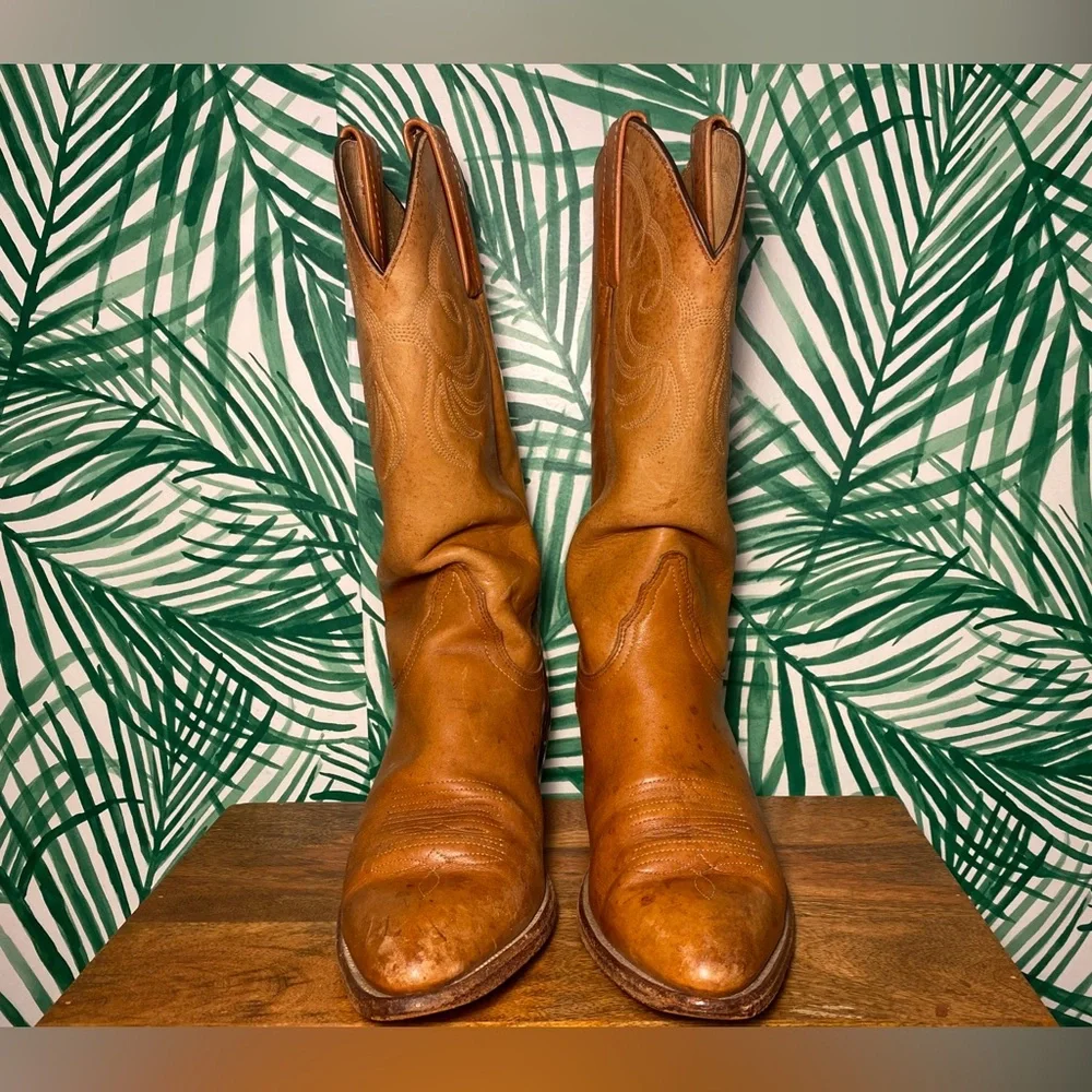 Frye Vintage Brown Leather Cowboy Boots Men’s 9.5 D USA - Picture 3 of 12